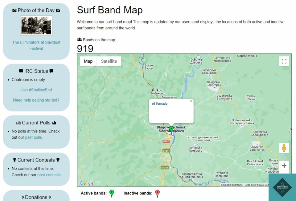 Became the 919th point at the surfguitar101.com's Surf Band Map